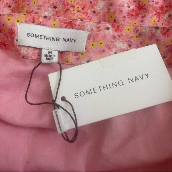 Something Navy Mini Floral One-Shoulder Linen & Cotton Dress Size M - Picture 7 of 11